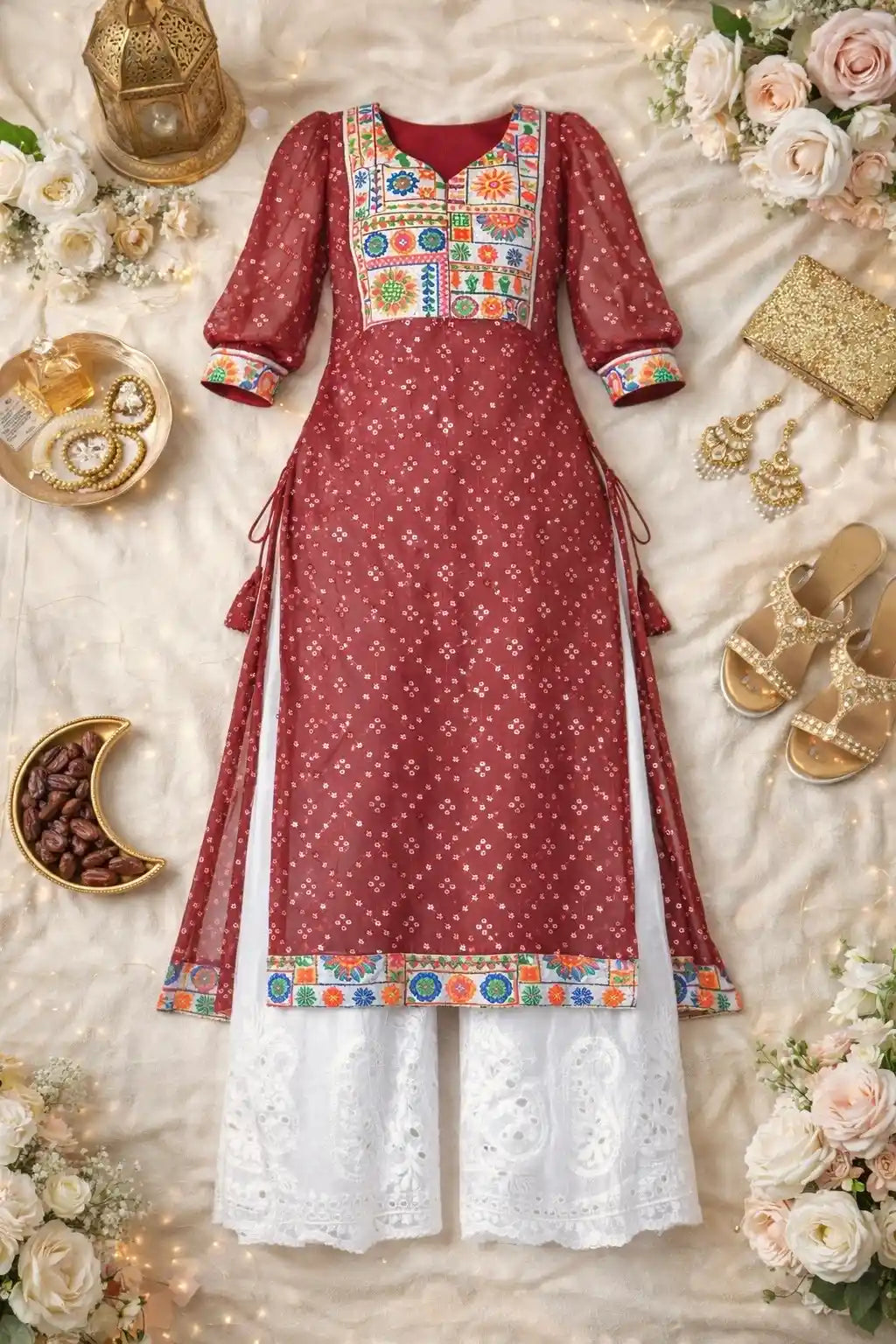 Scarlet Maroon Embroidered Gulnaz Kurta