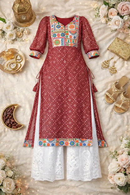 Scarlet Maroon Embroidered Gulnaz Kurta