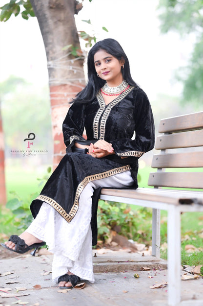 Rose Black Velvet Gulnaz Kurta