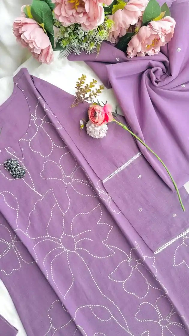Pastel Lilac Embroidered Suit Set