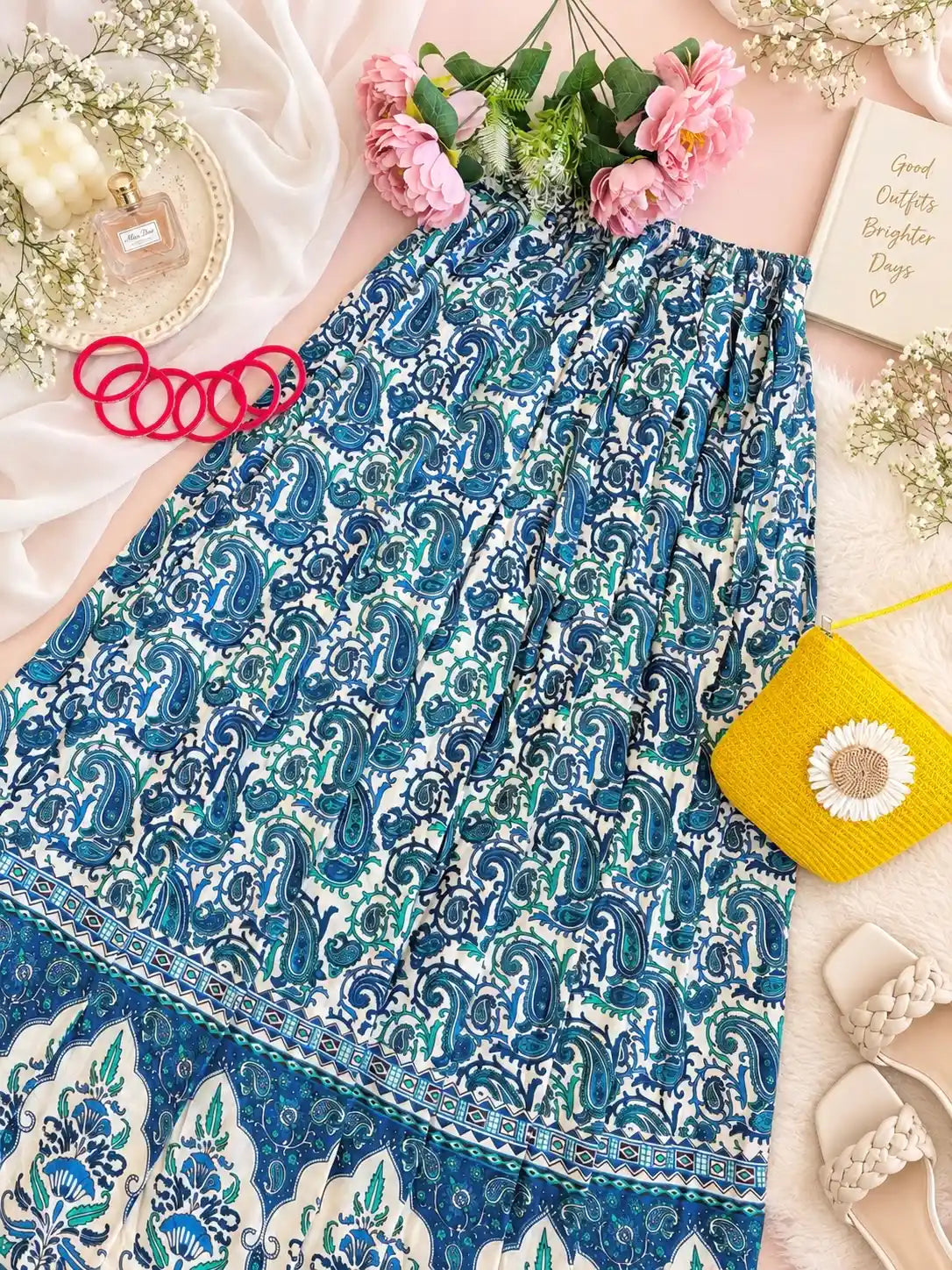 Blue Paisley Jaipuri Flared Cotton Skirt