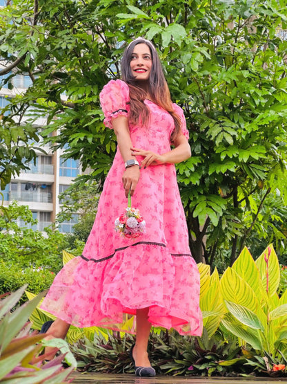 Puffy Pink Organza Twirl Dress