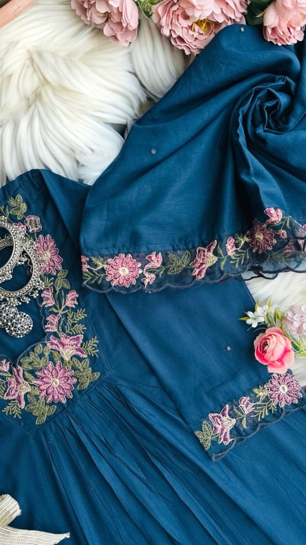 Rich Blue Embroidered Suit Set - Passion for Fashion by Shivani