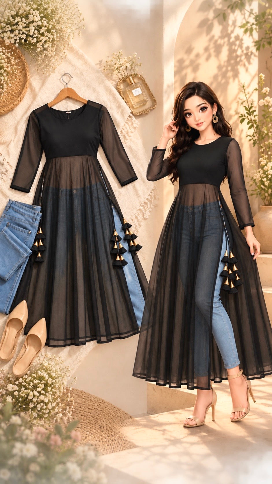 Black Sheer Aura Gulnaz Kurta