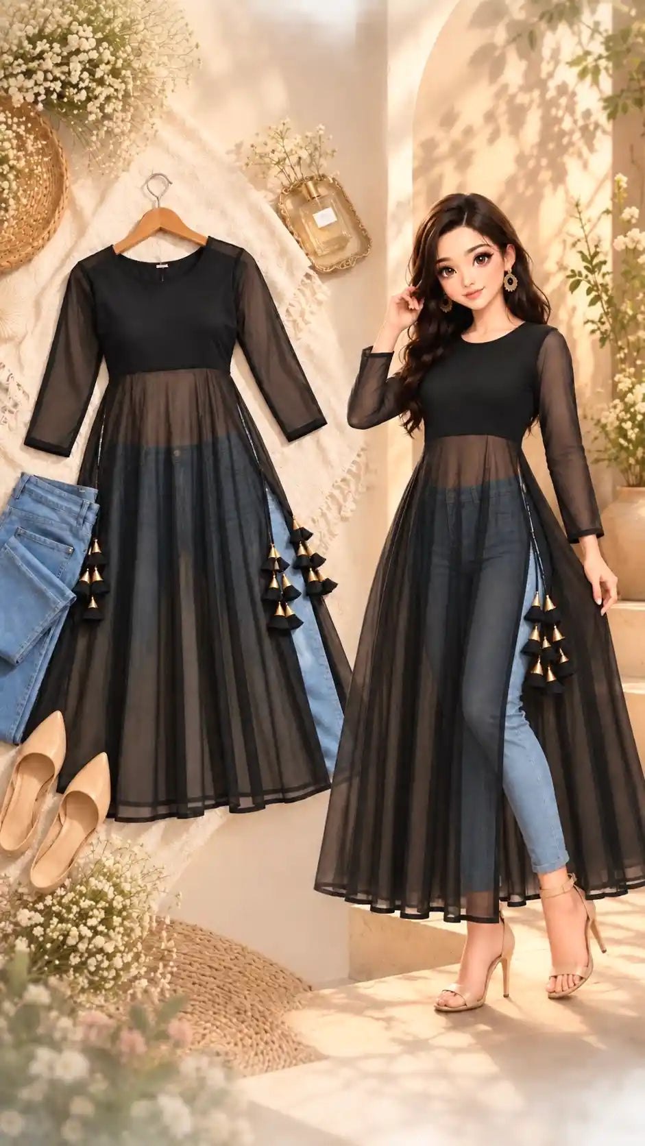 Black Sheer Aura Gulnaz Kurta