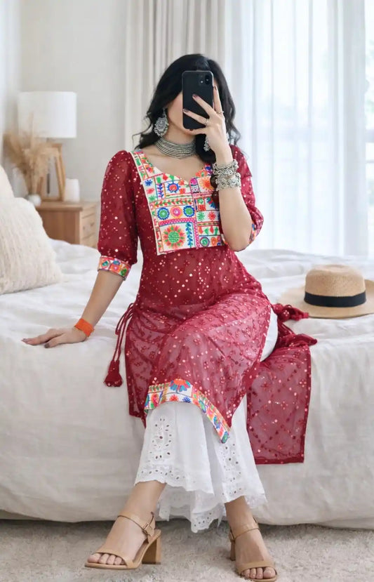 Scarlet Maroon Embroidered Gulnaz Kurta
