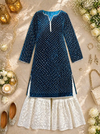 Gold Turquiose Embroidered Gulnaz Kurta