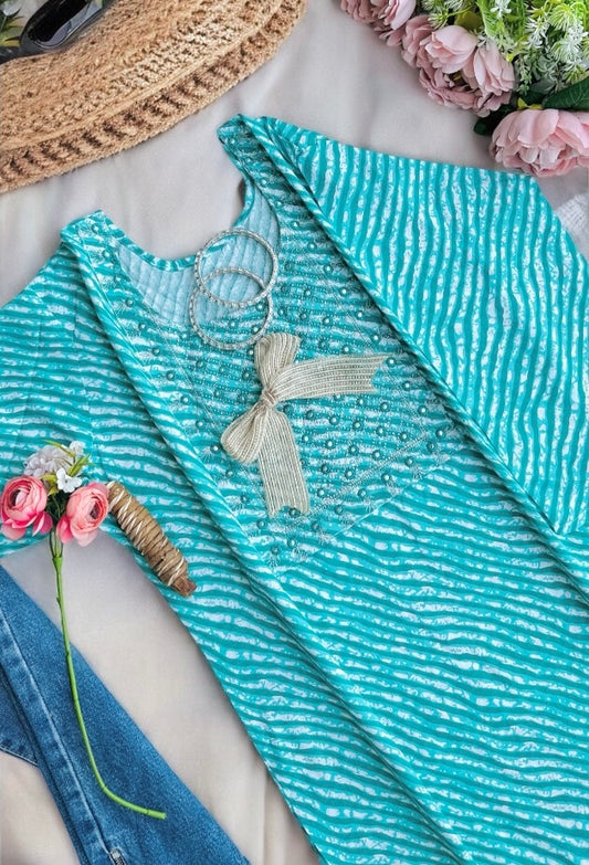 Blush Green Lehriya Short Kurta