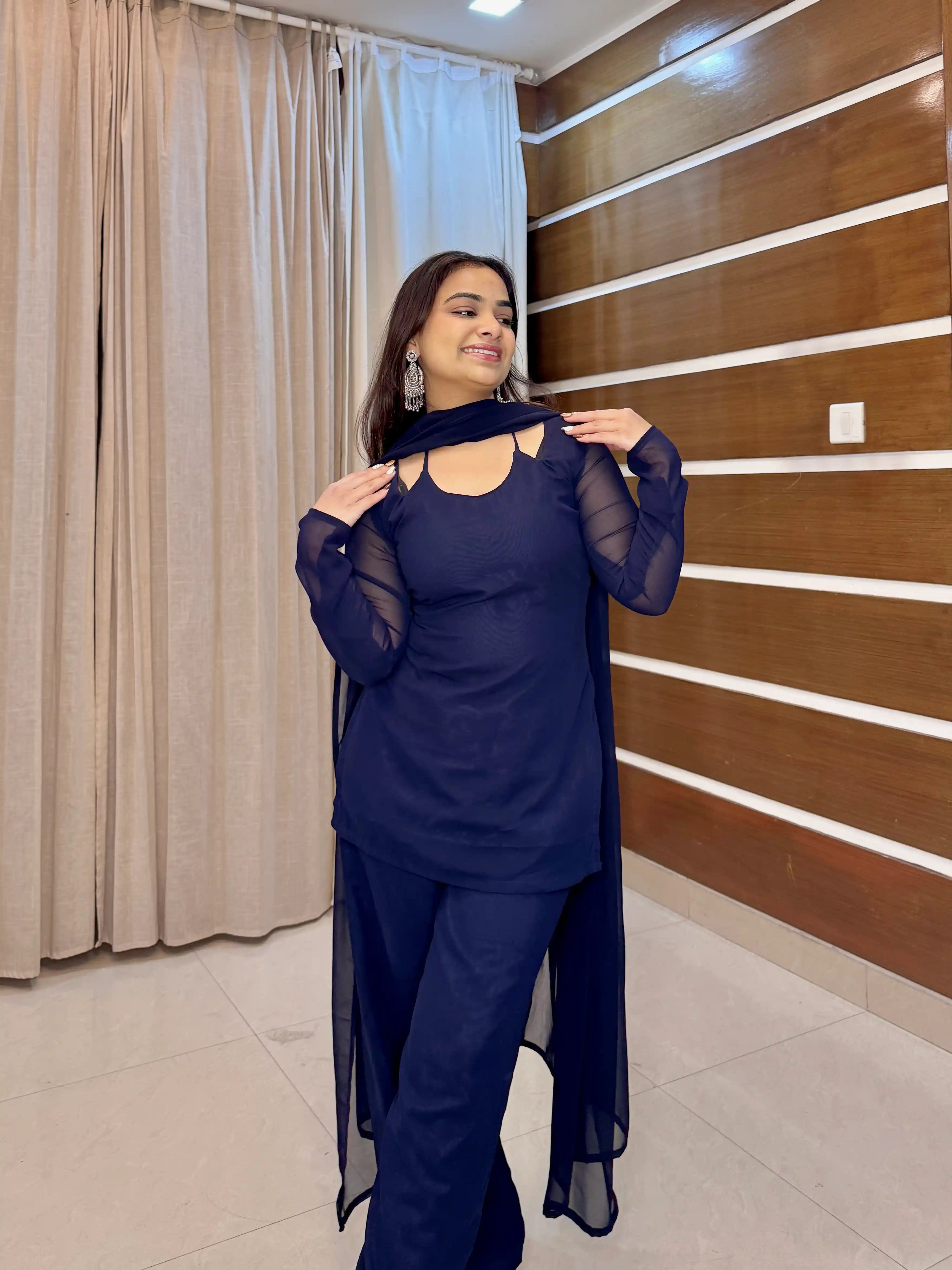 Midnight Blue Back Tie Kurta Set