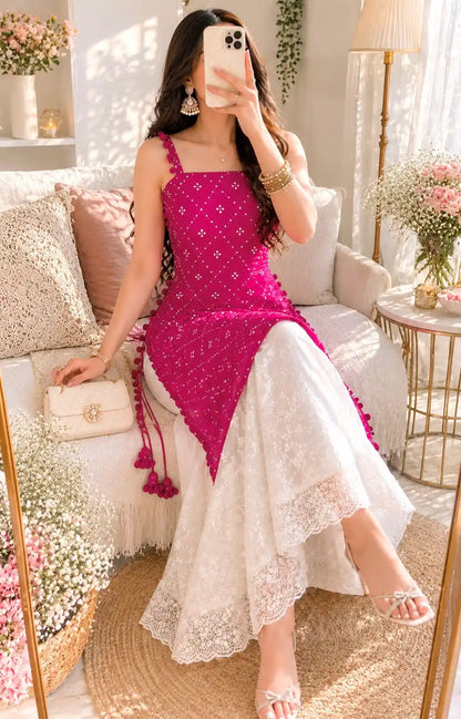 Shimmer Wine Embroidered Gulnaz Kurta