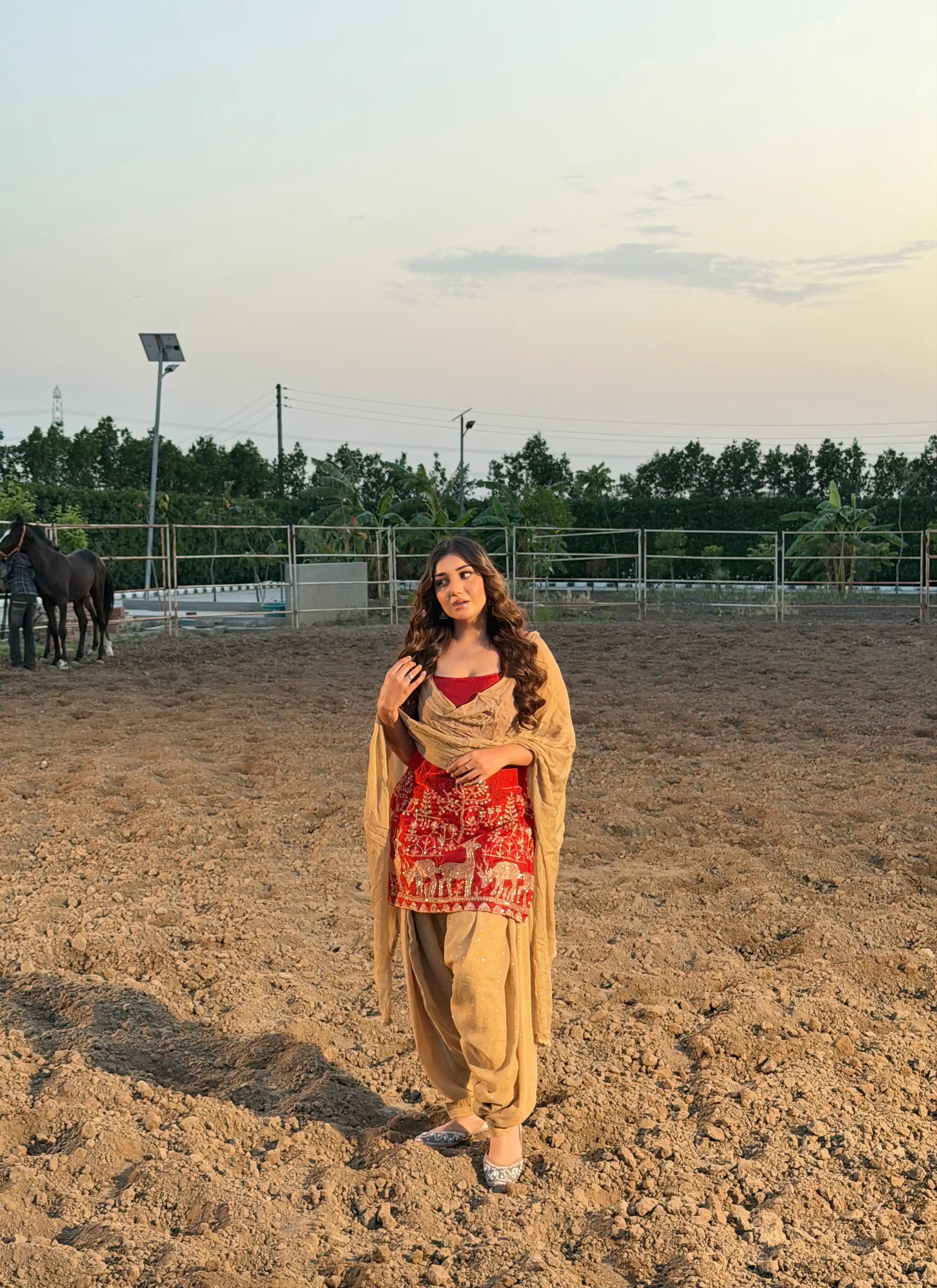 Scarlet Embroidered Motif Patiala Set