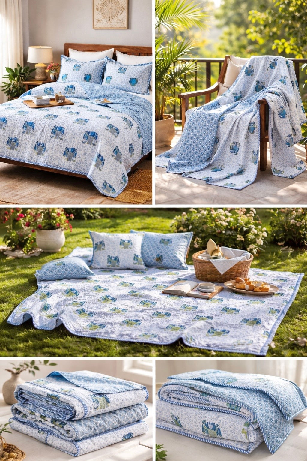 Blue Block Print Jaipuri Razai