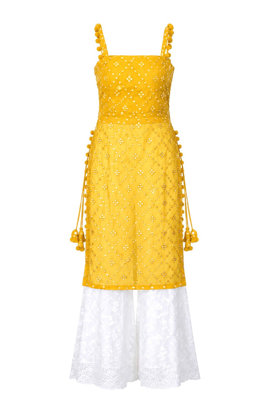 Shimmer Yellow Embroidered Gulnaz Kurta