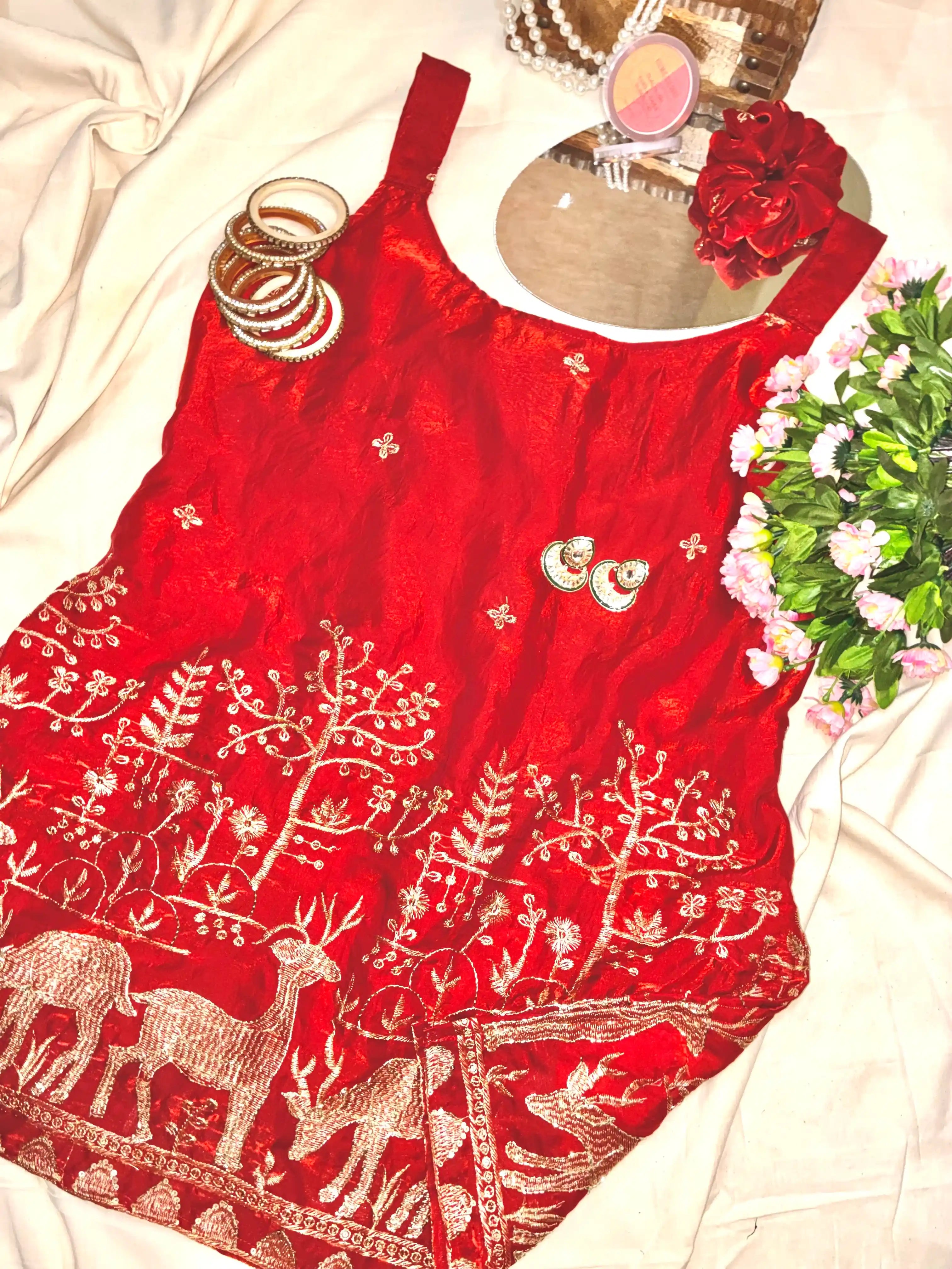 Scarlet Red Hand Embroidered Kurta
