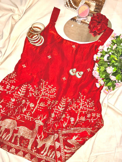 Scarlet Red Hand Embroidered Kurta