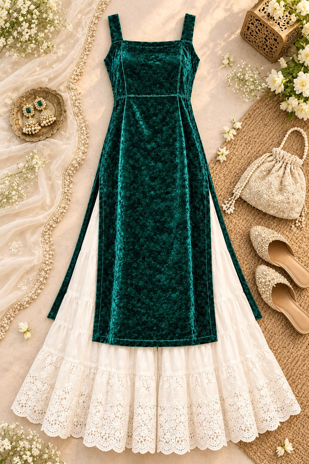 Royal Green Velvet Gulnaz Kurta