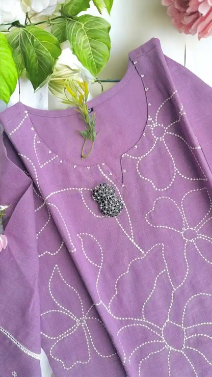 Pastel Lilac Embroidered Suit Set
