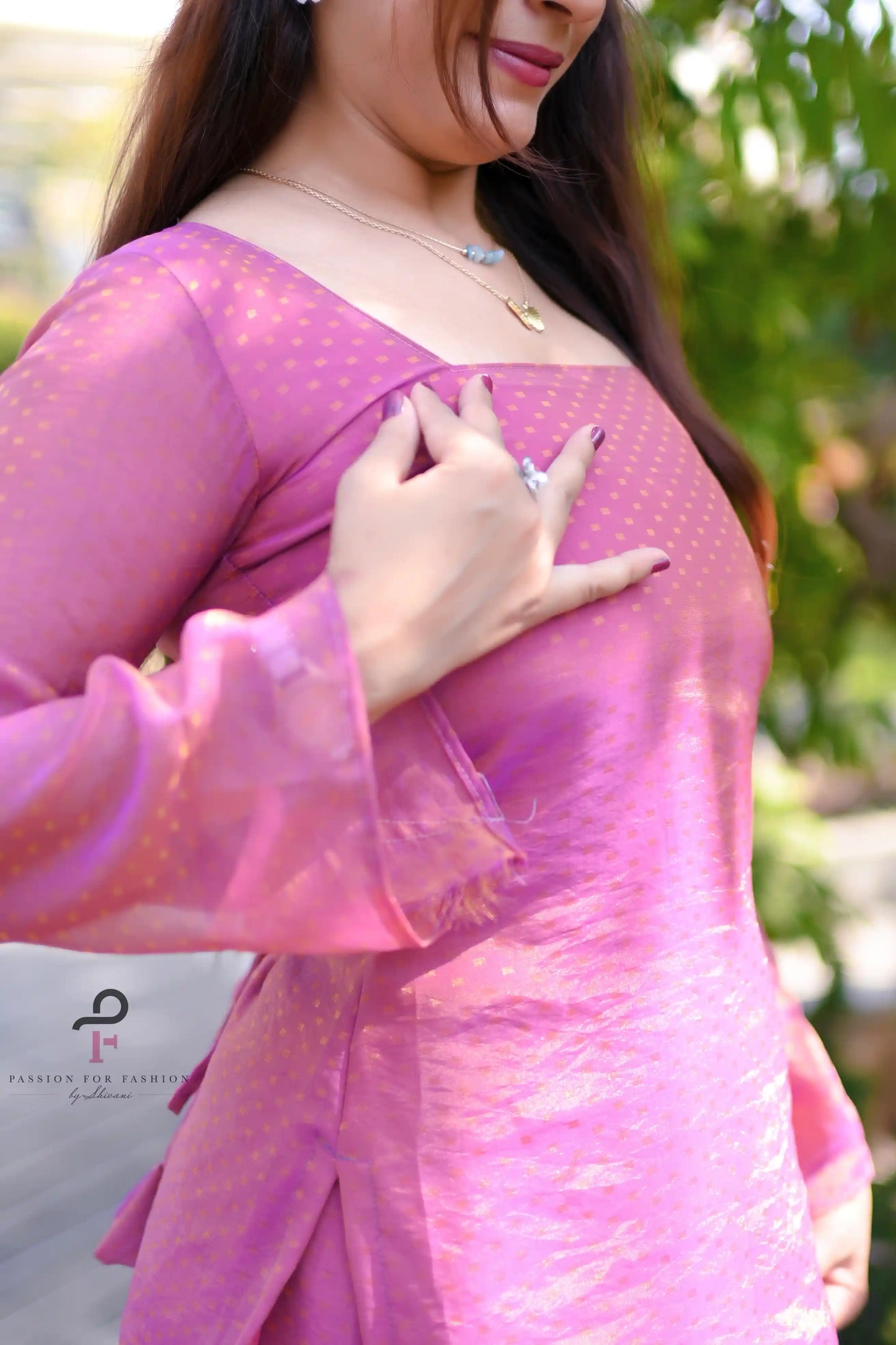 Rose Pink Textured Farsi Suit Set