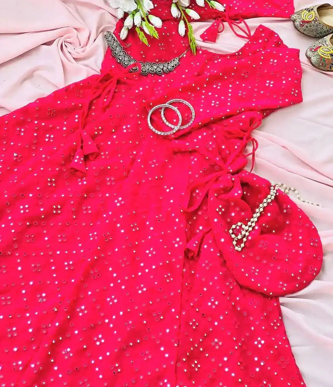 Hot Pink Mirror Gulnaz Anarkali - Passion for Fashion by Shivani