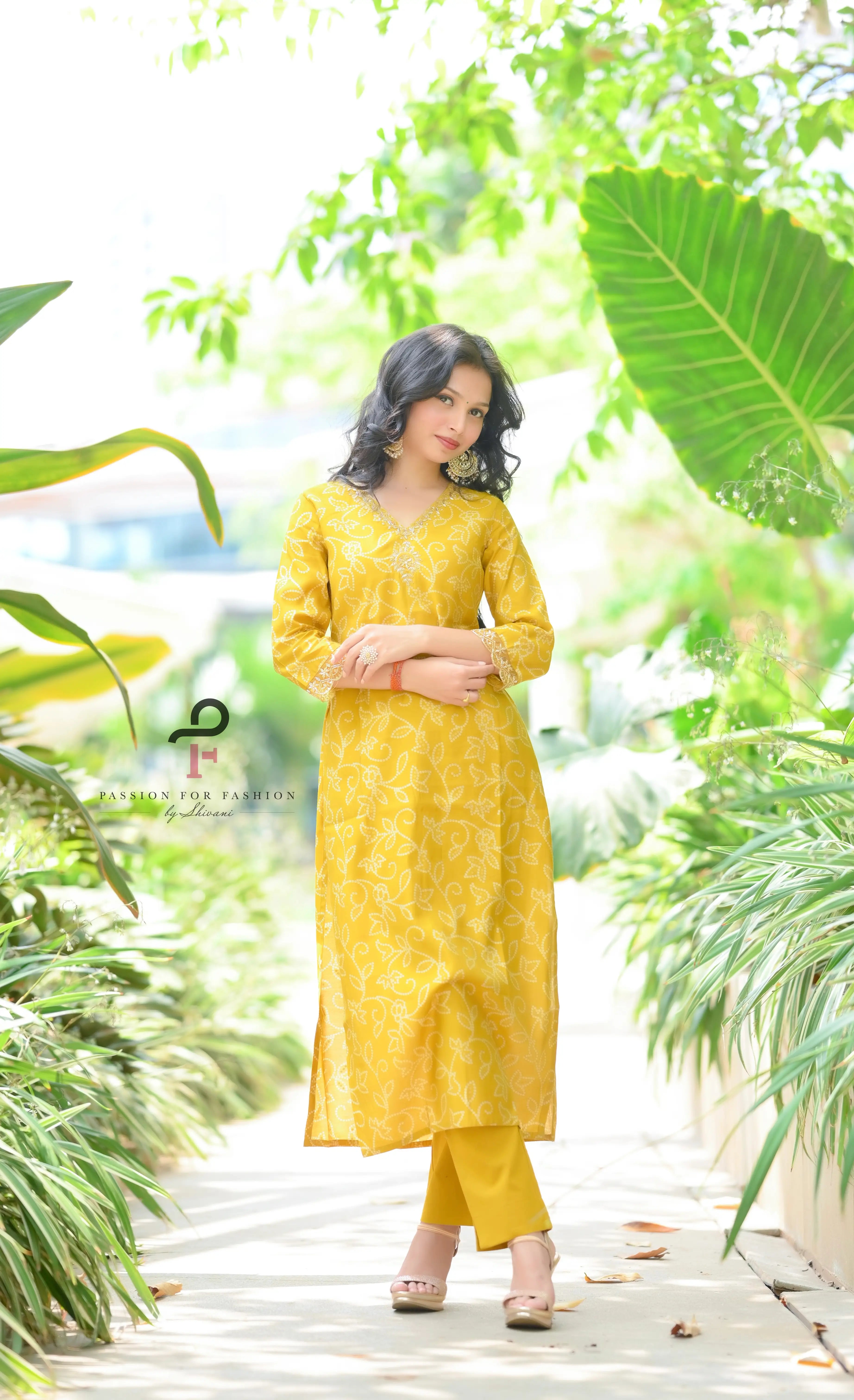 Mustard Bandhej Embroidered Suit Set