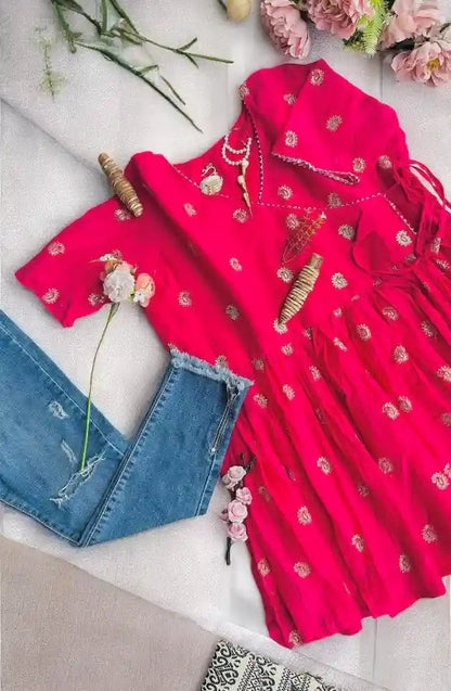 Pink Embroidered Angrakha Top - Passion for Fashion by Shivani