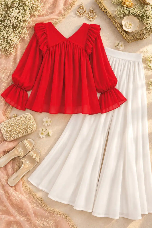 Romantic Red Ruffle Peplum Top