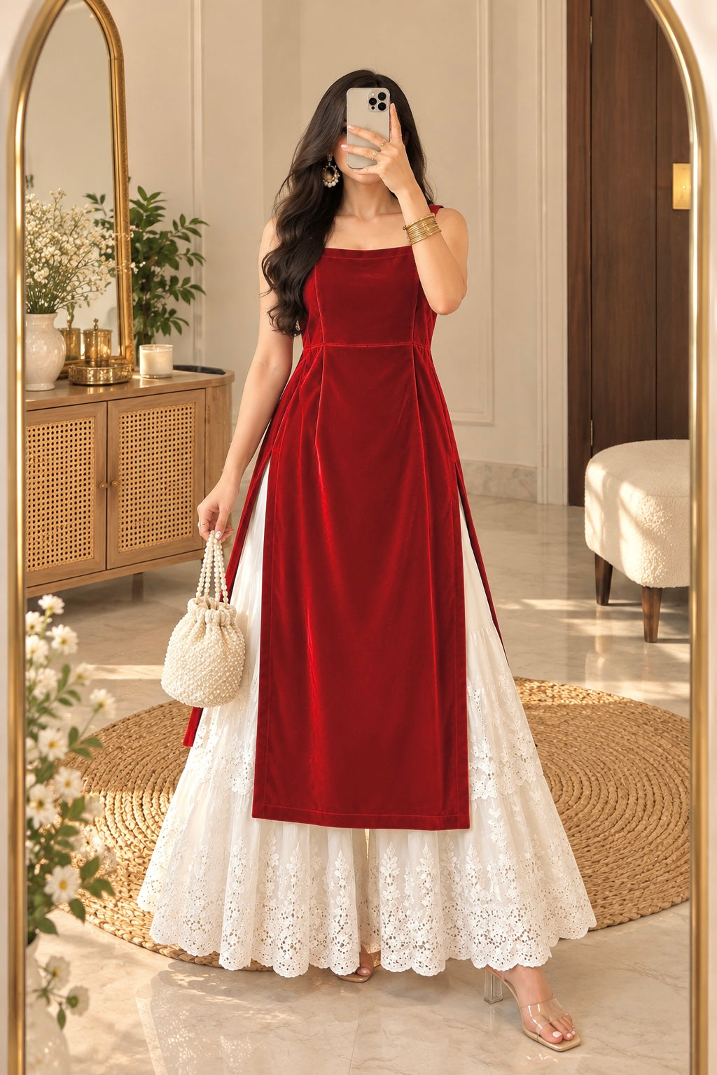 Charm Red Velvet Gulnaz Kurta