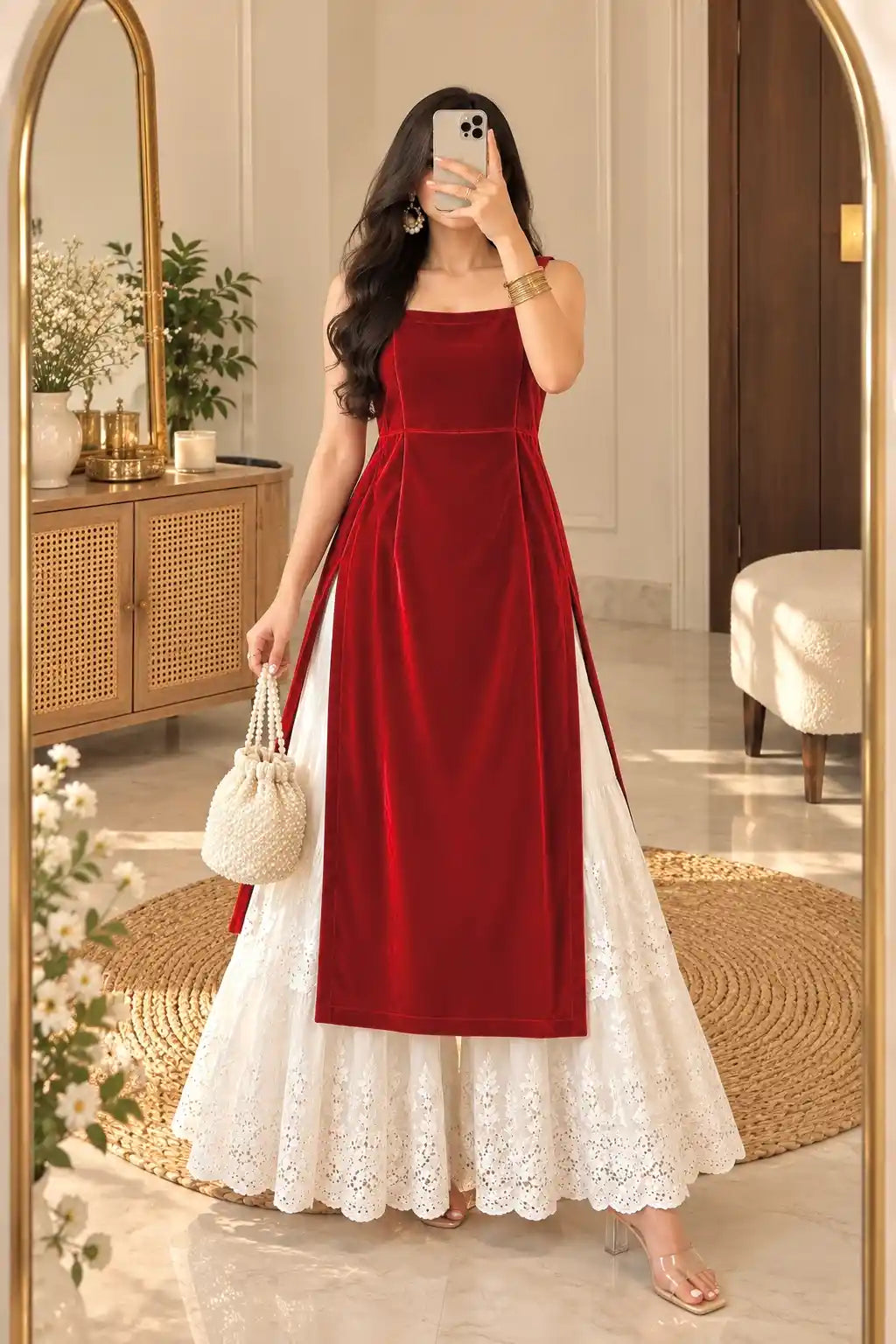 Charm Red Velvet Gulnaz Kurta