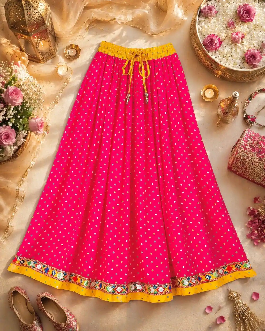 Jaipuri Pink Bandhej Twirl Skirt