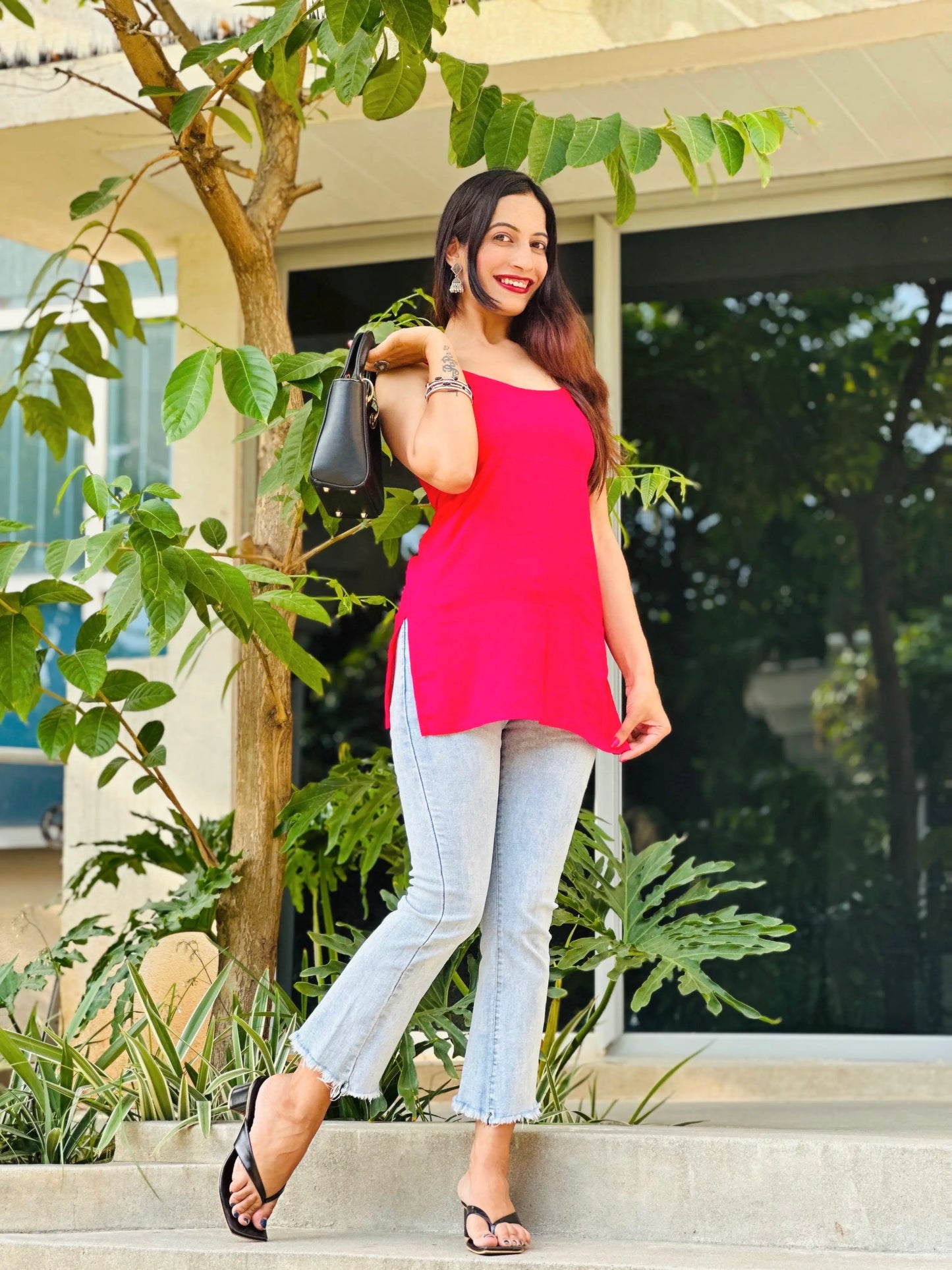 Hot Pink Denim Gulnaz Short Kurta