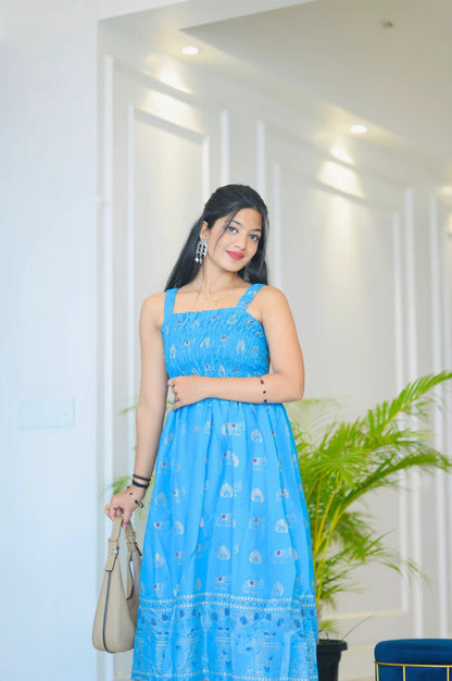 Jaipuri Blue Smoky Twirl Dress