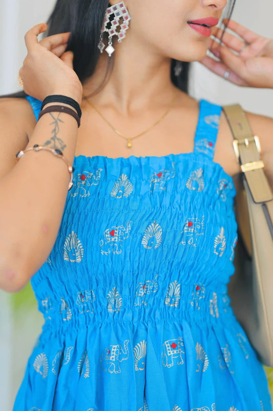 Jaipuri Blue Smoky Twirl Dress
