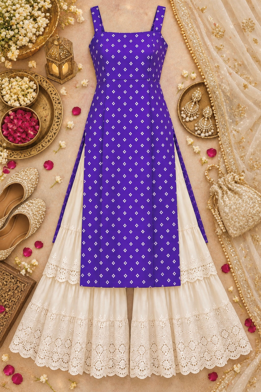 Lavender Bloom Bandhej Gulnaz Kurta