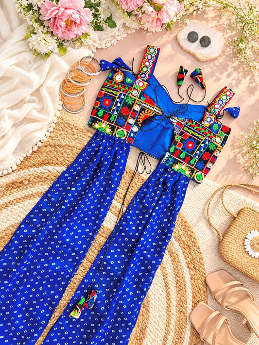 Royal Blue Bandhej Gamti Gulnaz Kurta