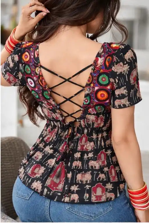 Boho Jaipuri Patch Peplum Top