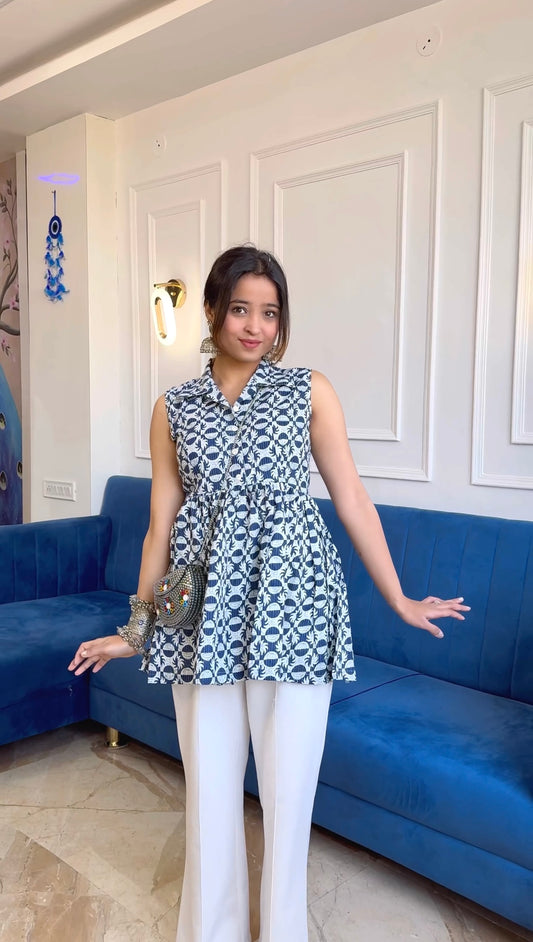 Manie’s Blue Jaipuri Short Top