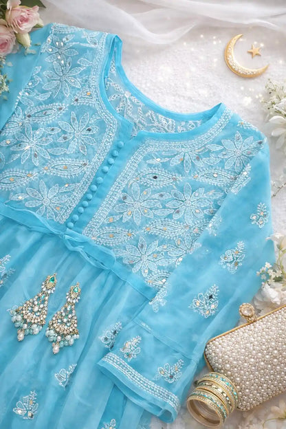 Blush Blue Noor Mirror Chikankari