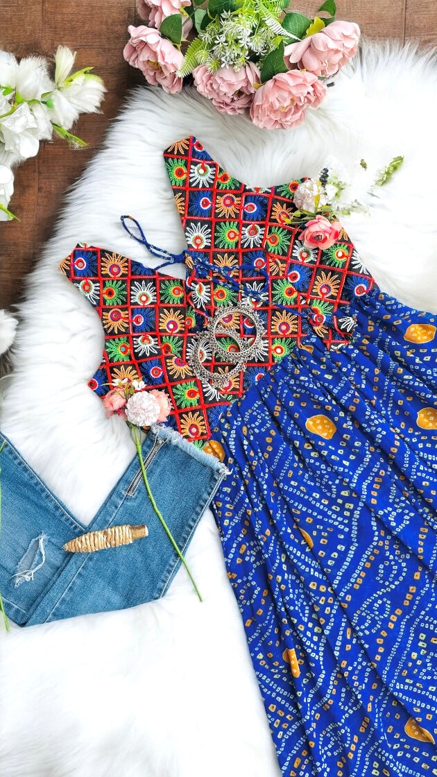 Blossom Blue Bandhej Gulnaz Kurta