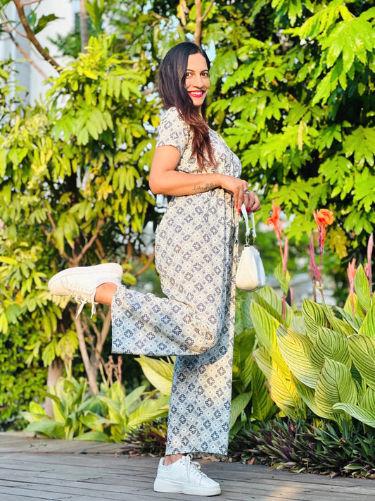 Soft Grey Hand Print Jumpsuit