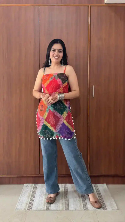 Bandhani Charm Back-Tie Top