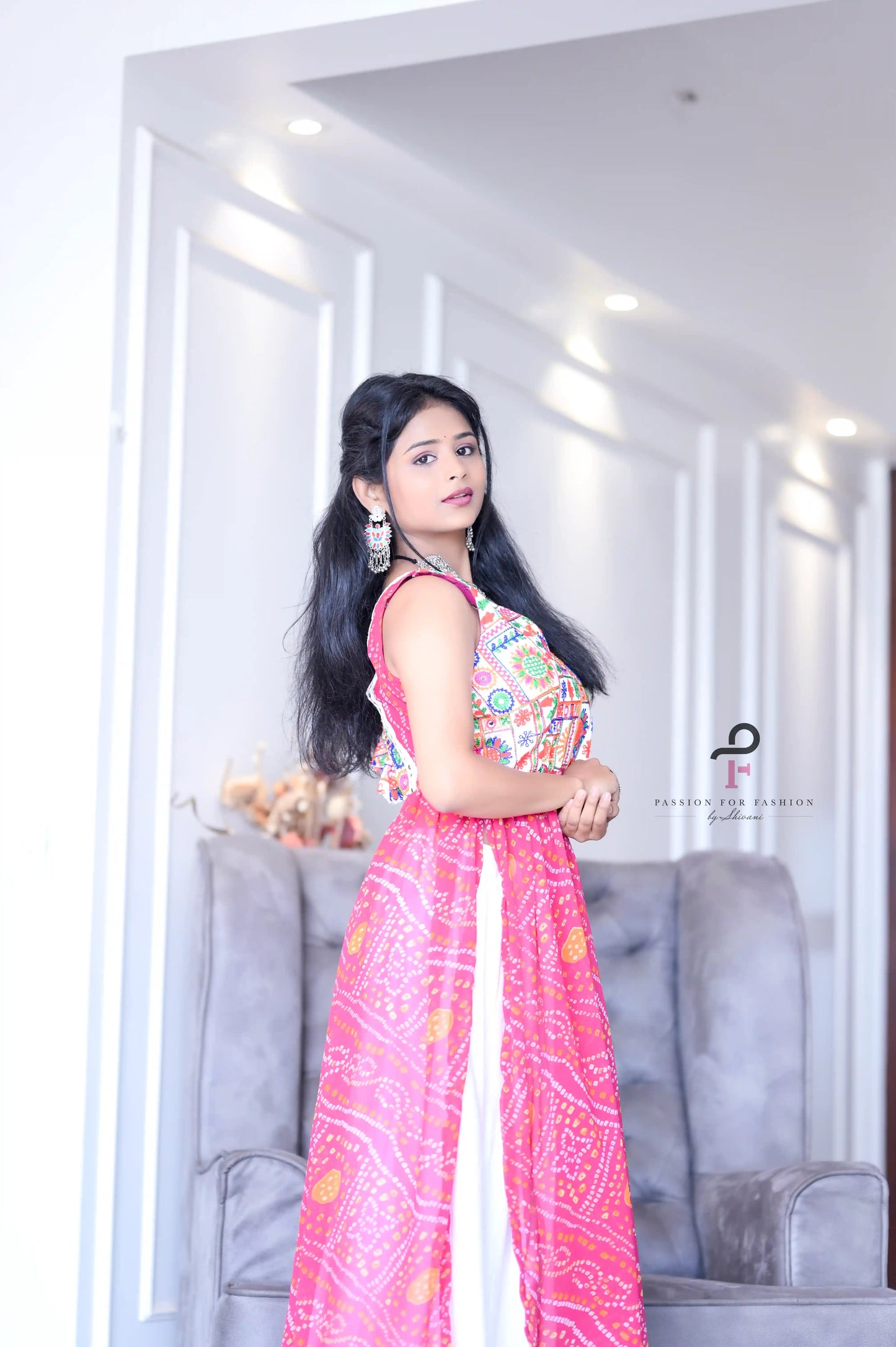 Rosy Pink Bandhej Gulnaz Embroidered Kurta