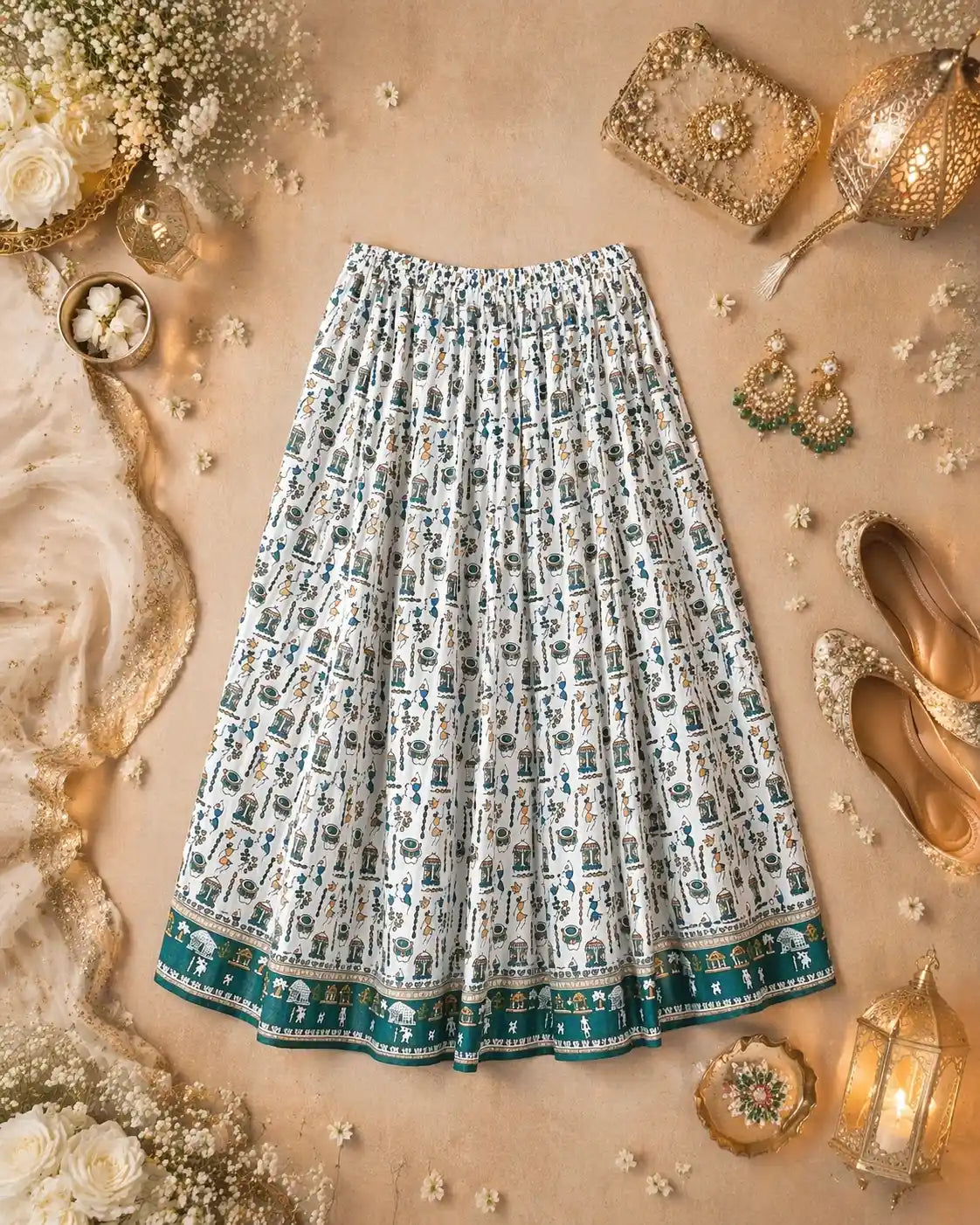 Jaipuri White Worli Twirl Skirt