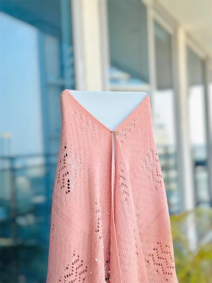 Peach Beaded Wool Winter Stole