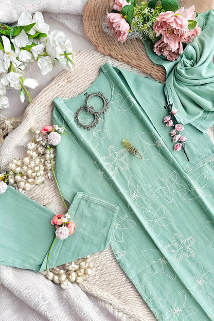 Pastel Green Embroidered Suit Set
