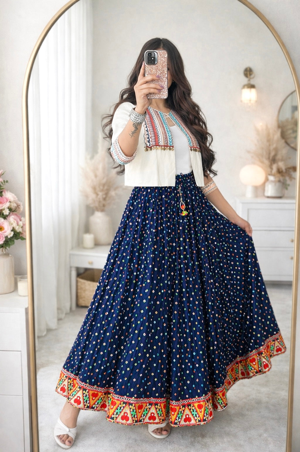 Blue Bandhej Jaipuri Skirt