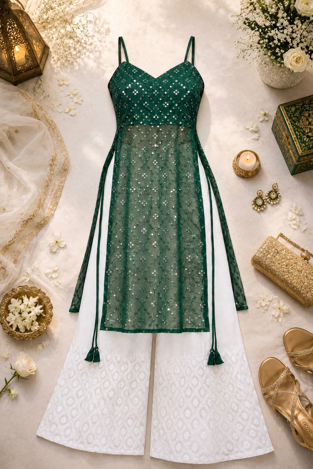 Gulnaz Green Hand Embellished Kurta