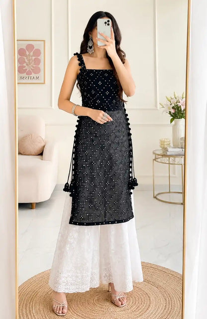 Shimmer Black Embroidered Gulnaz Kurta