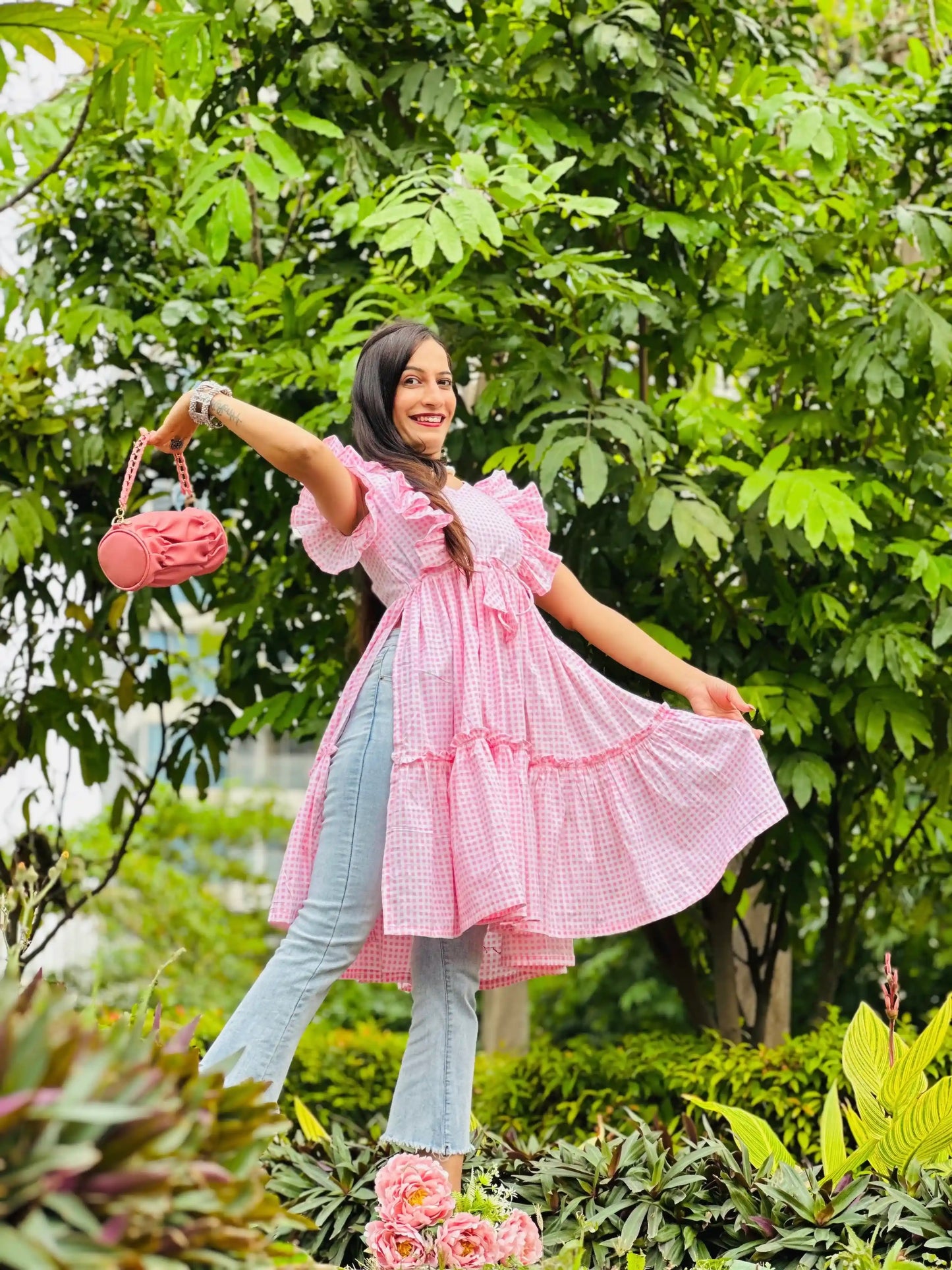 Blush Pink MulMul Gulnaz Frill Kurta