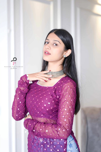 Vintage Wine Gulnaz Embroidered Kurta