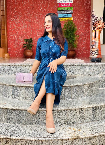 Indigo Blue Collar Dress - Passion for Fashion by Shivani